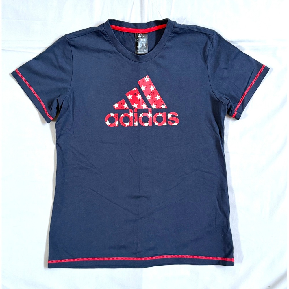 Adidas Womens Navy Blue Red Star Logo Graphic T-Shirt Medium Short Sleeve Tee